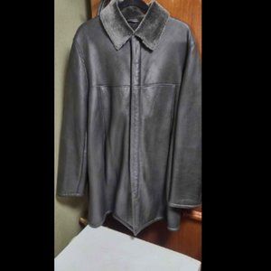 Hugo Boss Men's Lamb Leather/ Shearling Coat (Black, Size 40R)